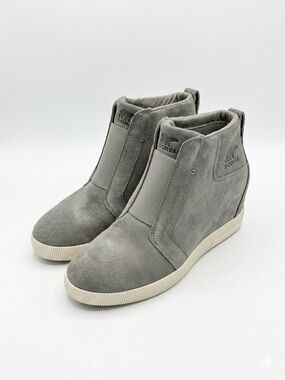 Sorel Gray Suede Wedge Chelsea Sneaker Boots Womens 9 Minimalist
